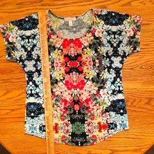 Dress Barn Colorful Floral Short Sleeve Shirt Size S